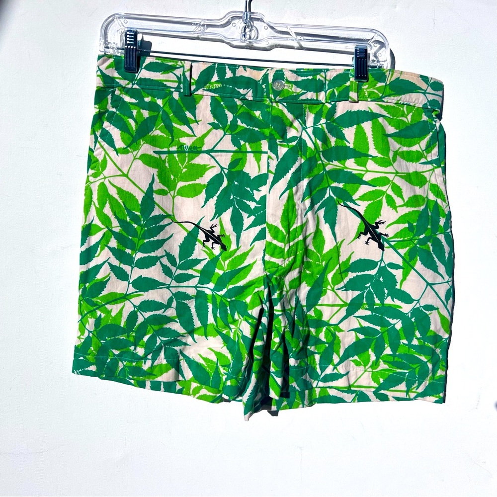 Vintage JIM TILLET men’s Green White Tropical Bermuda Shorts 34 linen Pulitzer